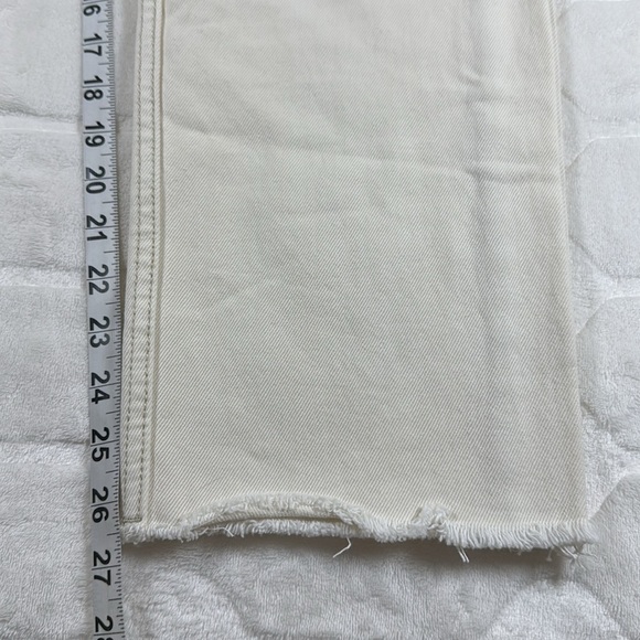 Zara Womens Straight Leg Jeans Ivory Cream High Waisted Raw Hem Button Fly Sz 4 - Picture 10 of 13